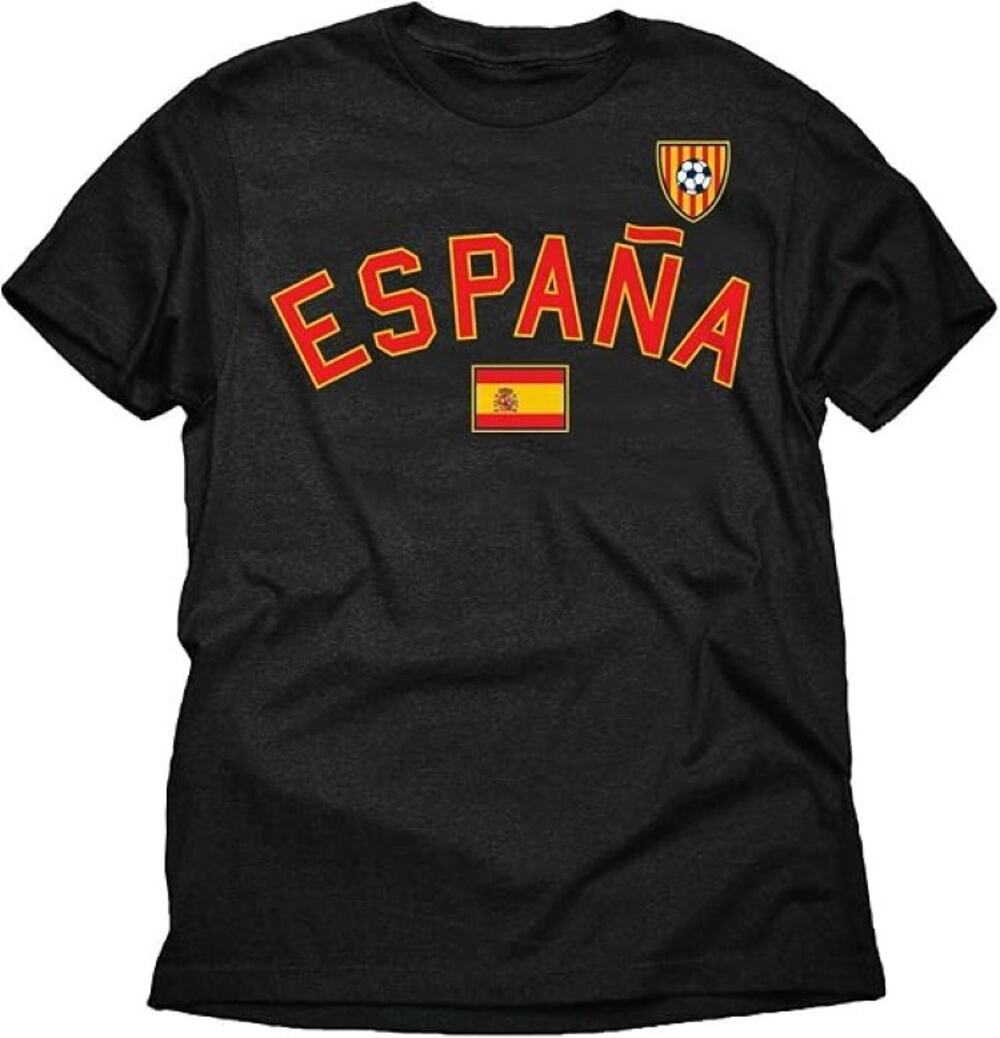 Men's Spain Black World Cup Soccer Script Flag T-Shirt - NWT